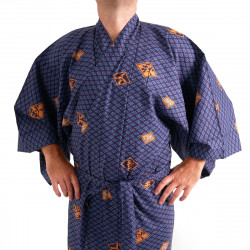 Japanese traditional blue navy cotton yukata kimono diamond pattern for men