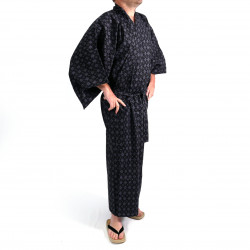 kimono yukata giapponese nero  in cotone, MOYOU, diamante