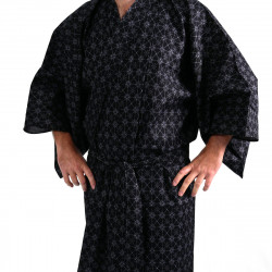 kimono yukata traditionnel japonais noir en coton motifs losange pour homme