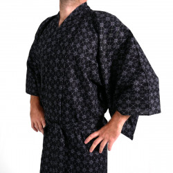 Japanese traditional black cotton yukata kimono argyle pattern for men