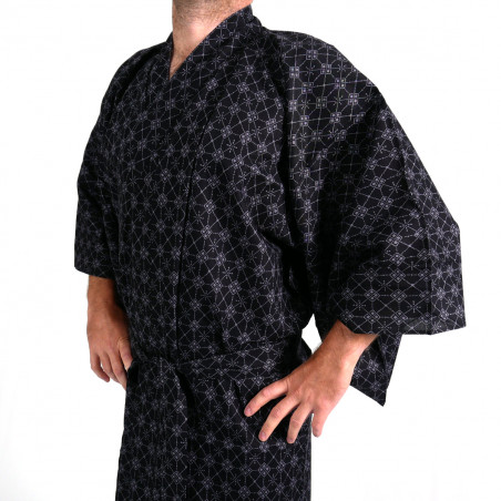 kimono yukata giapponese nero  in cotone, MOYOU, diamante