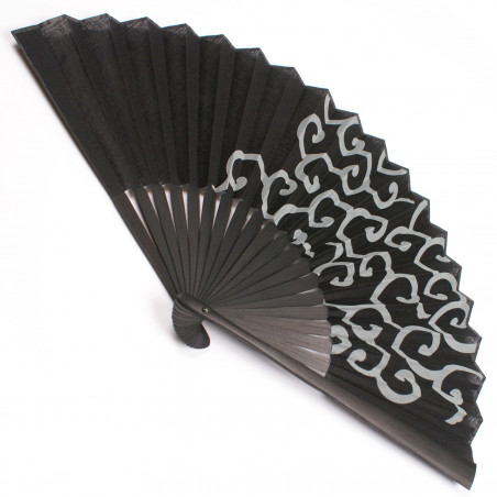 black cotton and bamboo Japanese Fan KARAKUSA