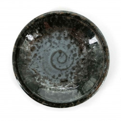 Small round Japanese ceramic plate, brown with silver reflections - GIN NO HANSHA