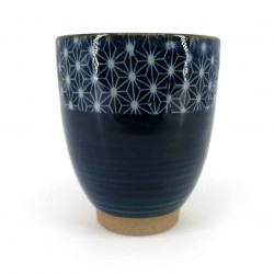 Japanese ceramic tea cup, dark blue, ASANOHA