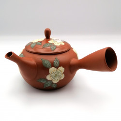 Teiera giapponese tokoname kyusu, TAMAKOSAKU AKA SAKURA, rosso e fiori di ciliegio