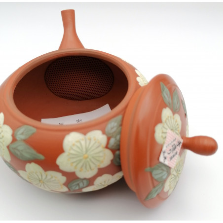 Théière japonaise tokoname kyusu, TAMAKOSAKU AKA SAKURA, rouge et fleurs de cerisier