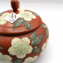 Japanische Teekanne Tokoname Kyusu, TAMAKOSAKU AKA SAKURA, Rot- und Kirschblüten