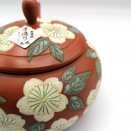 Théière japonaise tokoname kyusu, TAMAKOSAKU AKA SAKURA, rouge et fleurs de cerisier