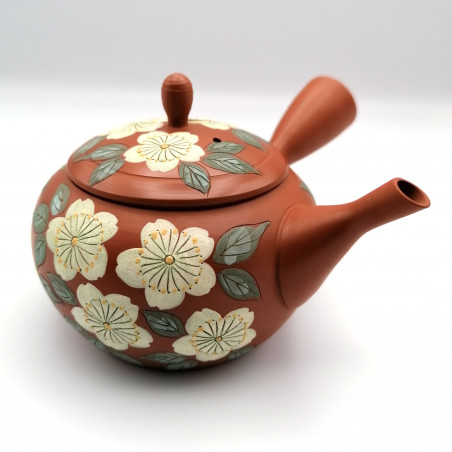 Japanese teapot tokoname kyusu, TAMAKOSAKU AKA SAKURA, red and cherry blossoms