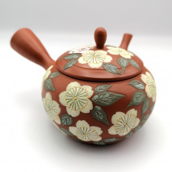 Teiera giapponese tokoname kyusu, TAMAKOSAKU AKA SAKURA, rosso e fiori di ciliegio