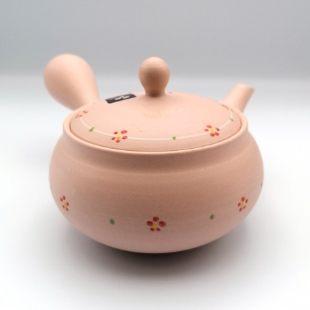 Tetera japonesa tokoname kyusu, PINKU, rosa y flores pequeñas