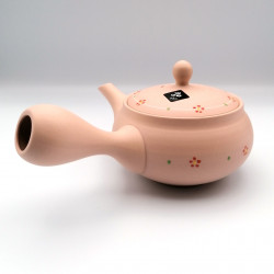 Tetera japonesa tokoname kyusu, PINKU, rosa y flores pequeñas