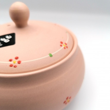 Japanese teapot tokoname kyusu, PINKU, pink and small flowers