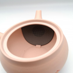 Japanische Teekanne Tokoname Kyusu, PINKU, rosa und kleine Blumen