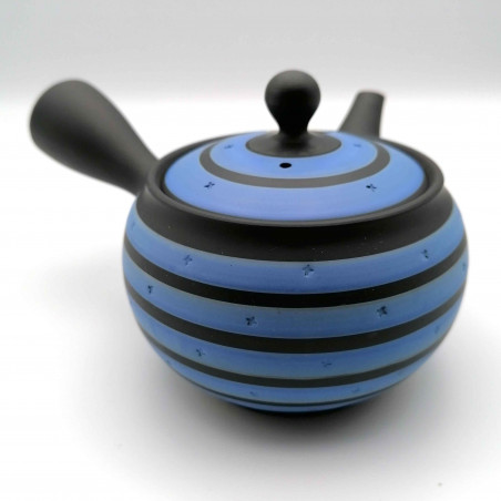 Japanese teapot tokoname kyusu, GYO, black and blue lines