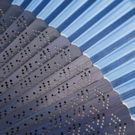 Japanese blue silk fan with plastic decorated with waves, SEIGAIHA, 22cm