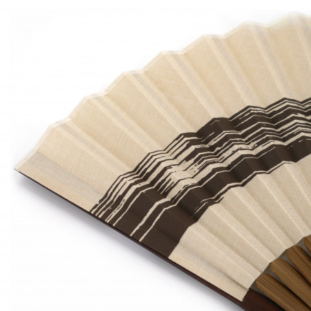 Japanese beige fan in polyester and bamboo with wild horses pattern, UMAKUIKU, 22cm