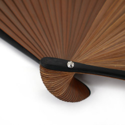 Japanese brown cotton and bamboo fan, KURUMI, 22cm