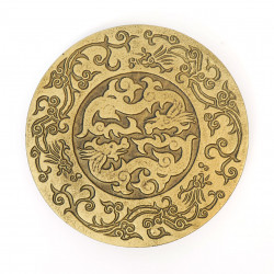 Japanese cast iron black and gold trivet, RYU, dragon, 14cm