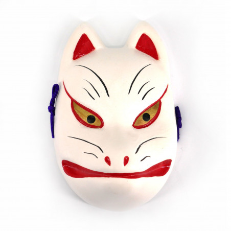 Small noh mask representing a white kitsune fox in ceramic, KITSUNE, 10.4 cm