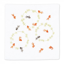 Japanese cotton handkerchief with fish pattern, KINGYO, 35 x 35 cm