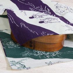 Furoshiki japonés reversible de algodón morado y verde con estampado de monos y conejos, CHOJU JINBUTSU GIGA, 48 x 48 cm