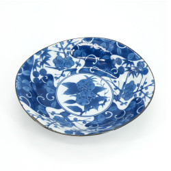 set de 5 assiettes rondes japonaises, AIE KAWARI, bleu et blanc