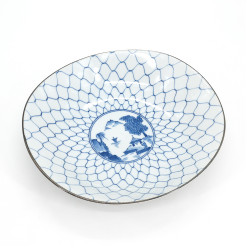 set de 5 assiettes rondes japonaises, AIE KAWARI, bleu et blanc