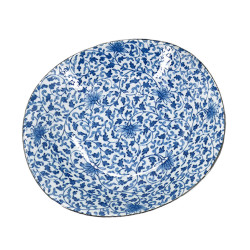 set of 5 Japanese round plates , AIE KAWARI, blue and white