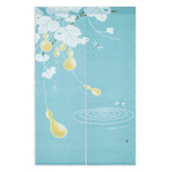 Hand painted blue hemp noren dragonflies and gourds pattern, UZUMAKI TONBO NI ROKU HYOTAN, 88x150cm