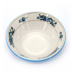 Japanese blue ceramic ramen bowl, RYU, blue dragon