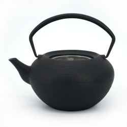 Japanese prestige cast iron round teapot with ceramic lid, CHÛSHIN KÔBÔ HIRATSUBO, white