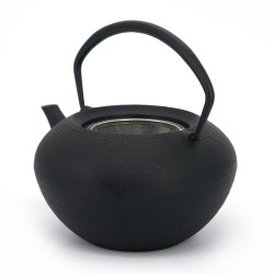 Japanese prestige cast iron round teapot with ceramic lid, CHÛSHIN KÔBÔ HIRATSUBO, white