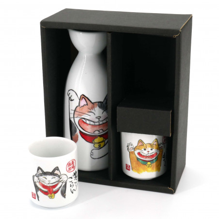 Servicio de sake tradicional japonés, 2 tazas y 1 botella, NEKO