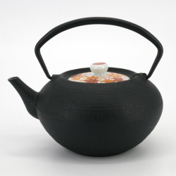 Kleine runde japanische Prestige-Teekanne aus Gusseisen, CHÛSHIN KÔBÔ HIRATSUBO, MOMIJI, 0,7 L