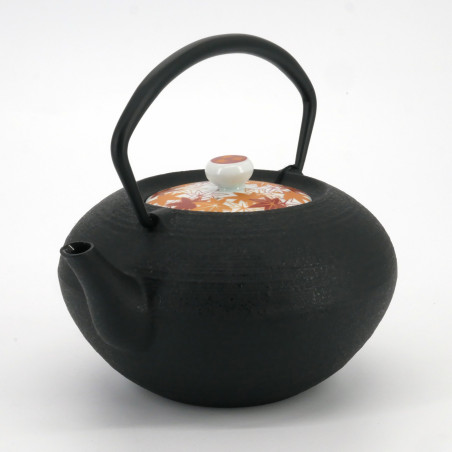Small round Japanese prestige cast iron teapot, CHÛSHIN KÔBÔ HIRATSUBO, MOMIJI, 0.7 L