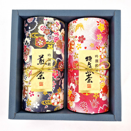 Duo de boîtes à thé japonaises rose et noir recouvertes de papier washi, PINKU NOWARU , 200 g