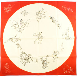 red japanese furoshiki Chōjū-jinbutsu-giga