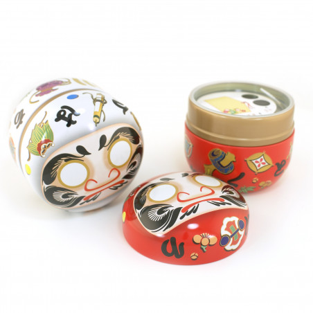 red Japanese blue tea box Daruma