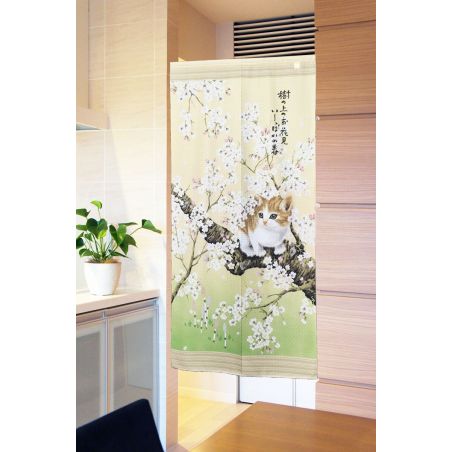 Japanese Noren polyester curtain, SAKURA NEKO