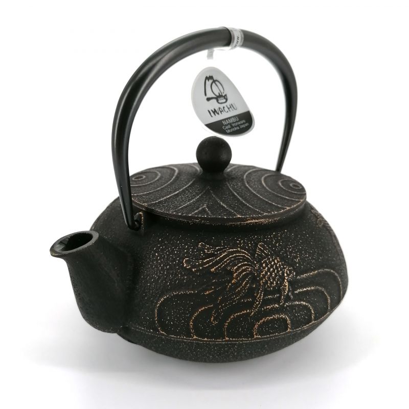 Gray and Gold Goldfish Japanese Iwachu Iron Teapot