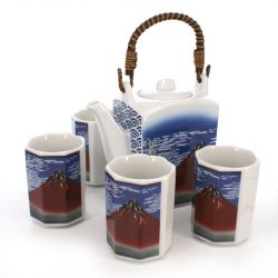 Japanese tea set - 1 teapot and 4 cups, GAIFÛKAISEI, mount fuji