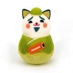 Langlebigkeit Okiagari Shichifuku Neko Puppe aus Chirimen Stoff - OKIAGARI SHICHIFUKUNEKO JUROJIN - 5 cm