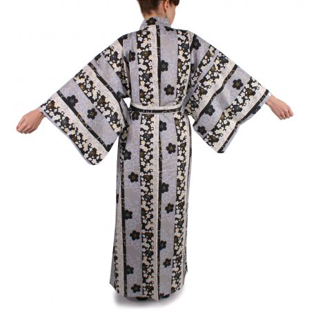 Black cotton kimono Women TATESHIMA-NI-SAKURA
