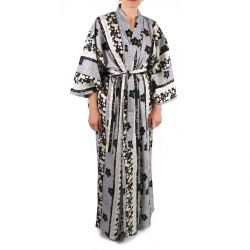 kimono japonais noir en coton pour femme TATESHIMA-NI-SAKURA