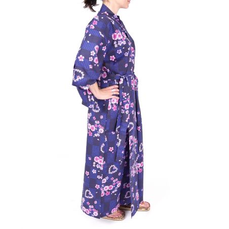 Kimono de algodón japonés púrpura, KOMONICHIMATSU-NI-SAKURA, púrpura