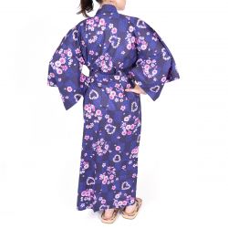 Blue cotton kimono Women KOMONICHIMATSU-NI-SAKURA