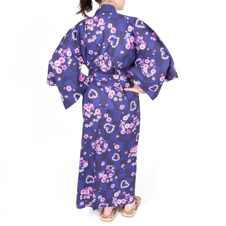 lila japanischer Baumwoll-Kimono, KOMONICHIMATSU-NI-SAKURA, lila