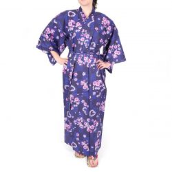 Kimono in cotone giapponese viola, KOMONICHIMATSU-NI-SAKURA, porpora