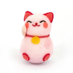Pink okiagari manekineko doll in chirimen fabric - OKIAGARI MANEKINEKO - 5 cm